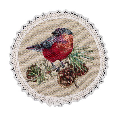 Tapestry placemat with lace ROUND1066M-10D "Snowbird", Ø10, Round, New Year's, Golden lurex, 75% polyester, 22% cotton, 3% acrylic