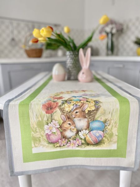 Linen table runner with printed pattern NPLP02-45, 45x140, Rectangular, Easter, 100% linen