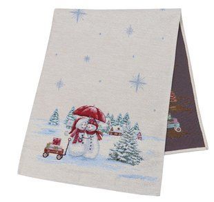 Tapestry table runner RUNNER1062 Funny snowmen, 37x100, 100, 37, Rectangular, New Year's, Silver lurex, 75% polyester, 22% cotton, 3% acrylic, Tapestry