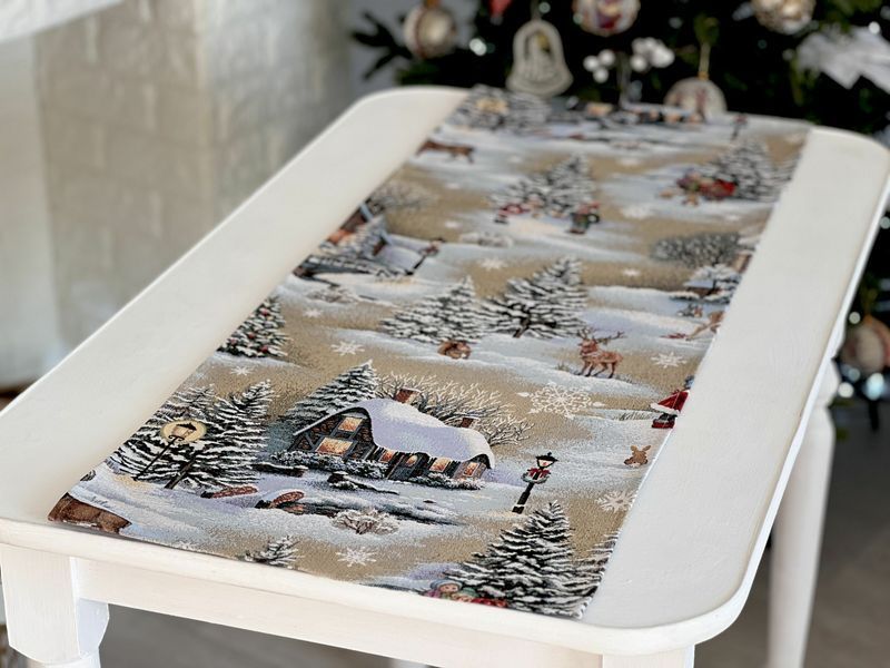 Tapestry table runner EDEN1267, 37х100, 100, 37, Rectangular, New Year's, Without lurex, 75% polyester, 22% cotton, 3% acrylic, Tapestry