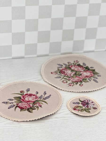 Tapestry placemat with lace ROUND1221M-25D