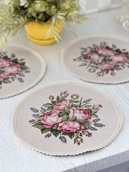 Tapestry placemat with lace ROUND1221M-25D