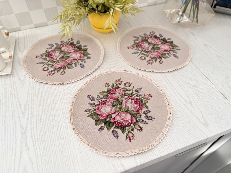 Tapestry placemat with lace ROUND1221M-25D