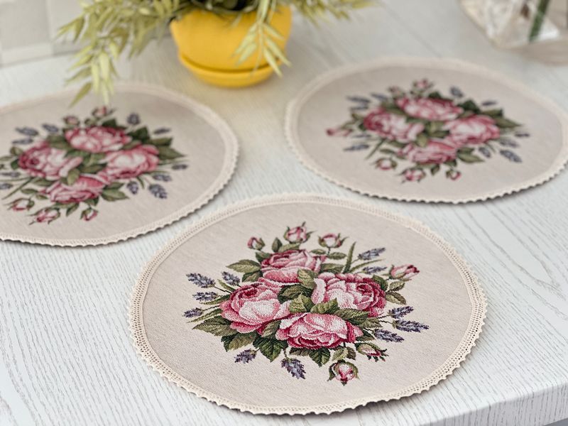 Tapestry placemat with lace ROUND1221M-25D