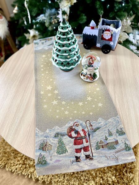 Tapestry table runner RUNNER974W Star light, 37х100, 100, 37, Rectangular, New Year's, Without lurex, 75% polyester, 22% cotton, 3% acrylic, Tapestry
