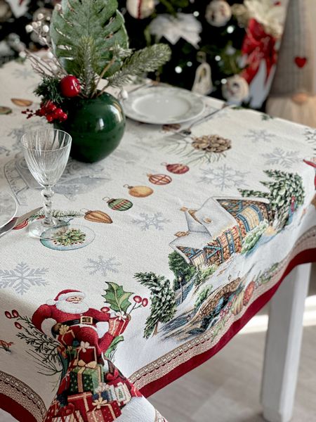 Tapestry tablecloth FROSTY, 137х137, Square, New Year's, Silver lurex, 60% polyester, 40% cotton