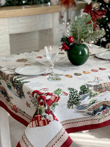 Tapestry tablecloth FROSTY, 137х137, Square, New Year's, Silver lurex, 60% polyester, 40% cotton