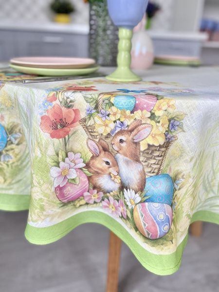 Linen tablecloth with printed pattern SKLP02, Ø140, Rectangular, Easter, 100% linen