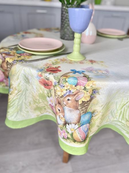 Linen tablecloth with printed pattern SKLP02, Ø140, Rectangular, Easter, 100% linen