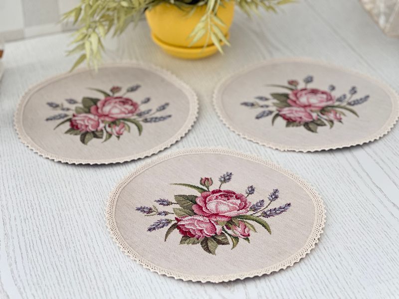 Tapestry placemat with lace ROUND1221M-20D