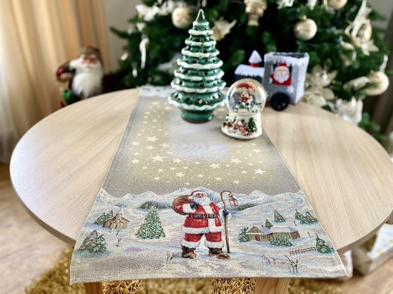 Tapestry table runner RUNNER974W Star light, 37х100, 100, 37, Rectangular, New Year's, Without lurex, 75% polyester, 22% cotton, 3% acrylic, Tapestry
