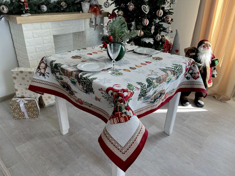 Tapestry tablecloth FROSTY, 137х137, Square, New Year's, Silver lurex, 60% polyester, 40% cotton