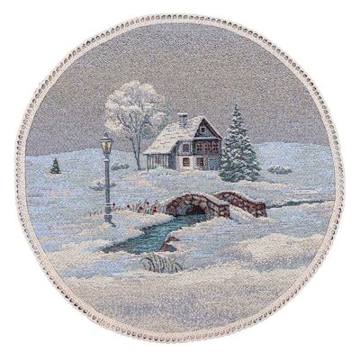 Tapestry placemat with lace ROUND1254M-30D "Christmas News", Ø30, Round, New Year's, Silver lurex, 70% polyester, 23% cotton, 3% acrylic, 4% metal fibre