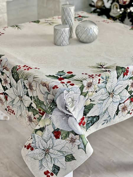 Tapestry tablecloth OTILIA, 137х137, Square, New Year's, Silver lurex, 59% polyester, 24% acrylic, 17% cotton