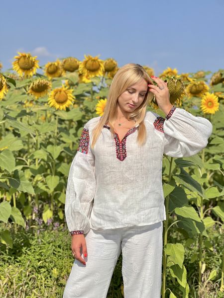 Damska haftowana koszula z kolorowymi nitkami SVZH1, S, 100% linen, Women