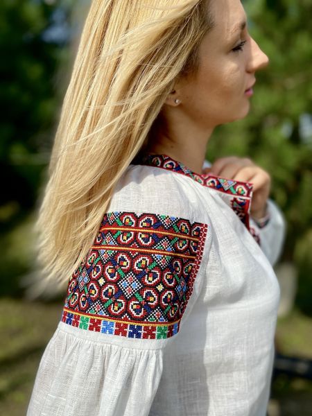 Women's embroidered shirt with coloured threads SVZH1, S, 100% linen, Women