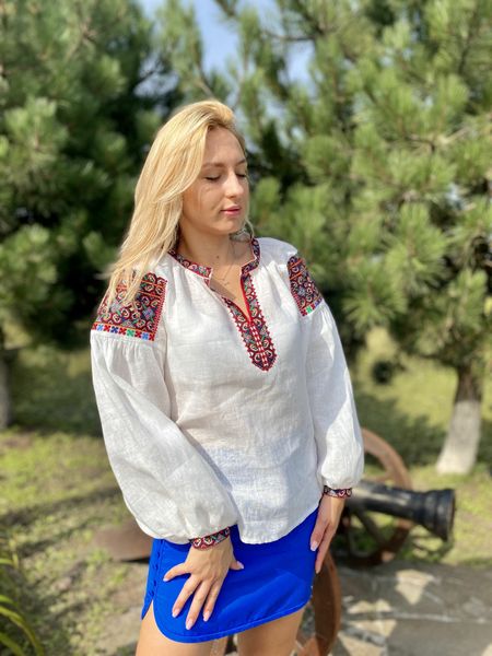 Women's embroidered shirt with coloured threads SVZH1, L, 100% linen, Women