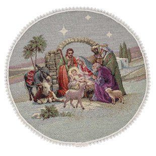 Tapestry placemat with lace ROUND1153M-30D Christmas miracle, &Oslash;30, Round, New Year's, Golden lurex, 70% polyester, 23% cotton, 3% acrylic, 4% metal fibre, Tapestry