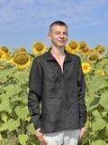 Men's embroidered shirt black SVCH4, M, 100% linen, Men