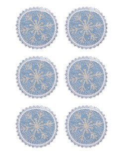 Zestaw serwetek gobelinowych z koronką VILLAGE-SET6-10D, &Oslash;10, Okrągły, Nowy Rok, Srebrny lureks, 75% poliester, 22% bawełna, 3% akryl, Gobelin, 6 szt.