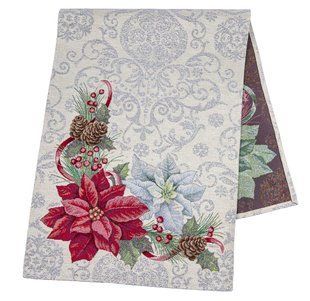 Tapestry table runner RUNNER1198 Christmas Flower, 37x100, 100, 37, Rectangular, New Year's, Silver lurex, 75% polyester, 22% cotton, 3% acrylic, Tapestry