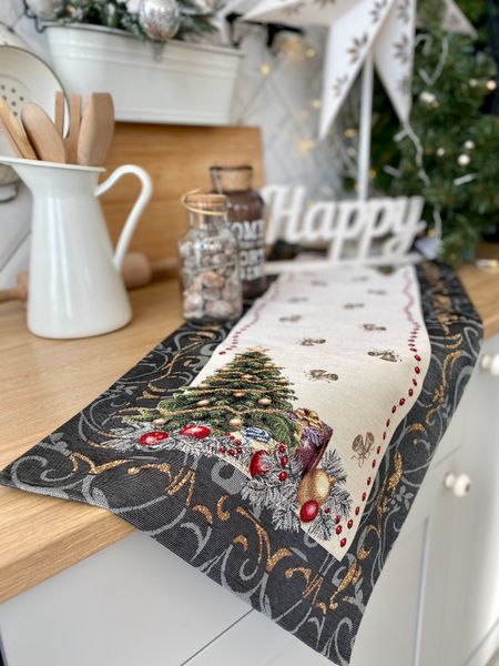 Tapestry table runner RUNNER536G "New Year’s Surprise", 37х100, Rectangular, New Year's, Without lurex, 75% polyester, 22% cotton, 3% acrylic