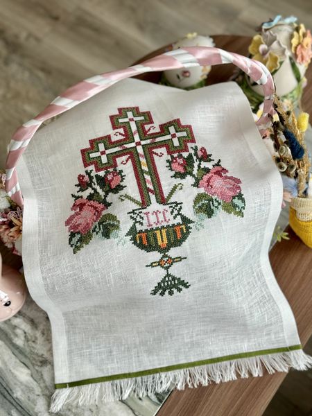 Towel for the Easter basket RKVV018, 38x70, Rectangular, Easter, Embroidery, 100% linen