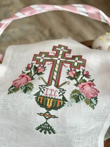 Towel for the Easter basket RKVV018, 38x70, Rectangular, Easter, Embroidery, 100% linen