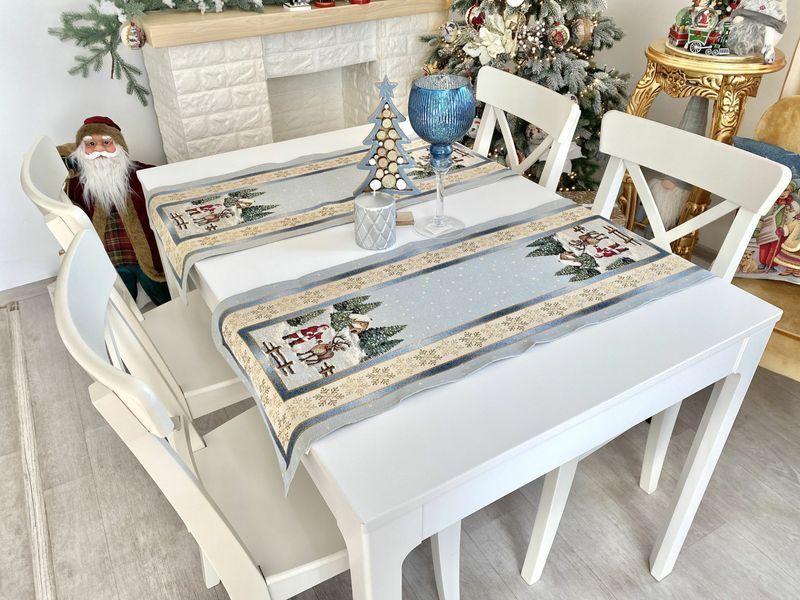 Tapestry table runner RUNNER723C Christmas in Mountains, 37х100, 100, 37, Rectangular, New Year's, Golden lurex, 70% polyester, 23% cotton, 3% acrylic, 4% metal fibre, Tapestry