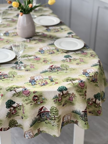 Oval tapestry tablecloth EDEN1184, 137х180, Oval, Easter, Without lurex, 75% polyester, 22% cotton, 3% acrylic