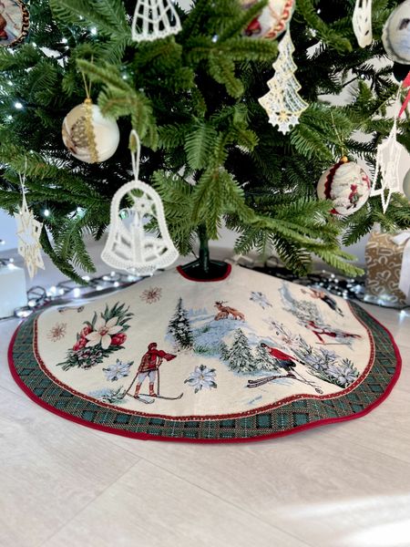 Tapestry Christmas tree skirt CHAMONIX, Ø90, Round, New Year's, Without lurex, 45% polyester, 55% cotton