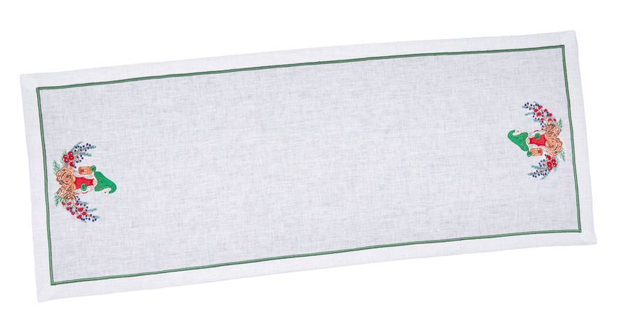 Bieżnik na st&oacute;ł z haftem GNOME02, 40x140, Prostokątny, Nowy Rok, Haft, 100% len