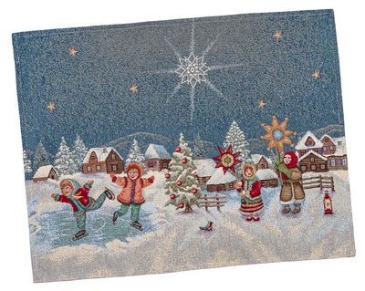 Tapestry placemat RUNNER1160 "Carol Singers", 37x49, Rectangular, New Year's, Golden lurex, 70% polyester, 23% cotton, 3% acrylic, 4% metal fibre
