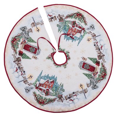 Tapestry Christmas tree skirt HOME, Ø90, Round, New Year's, With microfibre + silver lurex, 40% polyester, 60% cotton
