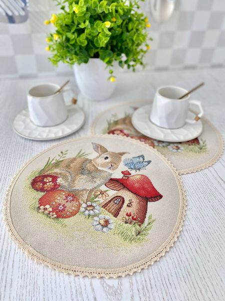 Tapestry placemat with lace ROUND1017M-25D, Ø25, Round, Easter, Without lurex, 75% polyester, 22% cotton, 3% acrylic