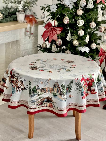 Tapestry tablecloth FROSTY-160D, Ø160, Round, New Year's, Silver lurex, 60% polyester, 40% cotton