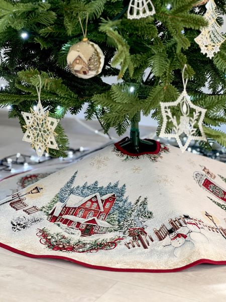 Tapestry Christmas tree skirt HOME, Ø90, Round, New Year's, With microfibre + silver lurex, 40% polyester, 60% cotton