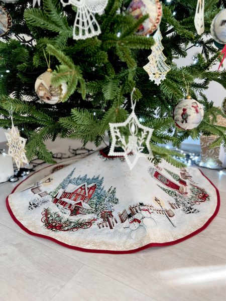 Tapestry Christmas tree skirt HOME, Ø90, Round, New Year's, With microfibre + silver lurex, 40% polyester, 60% cotton