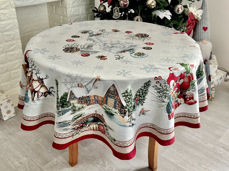 Tapestry tablecloth FROSTY-160D, Ø160, Round, New Year's, Silver lurex, 60% polyester, 40% cotton