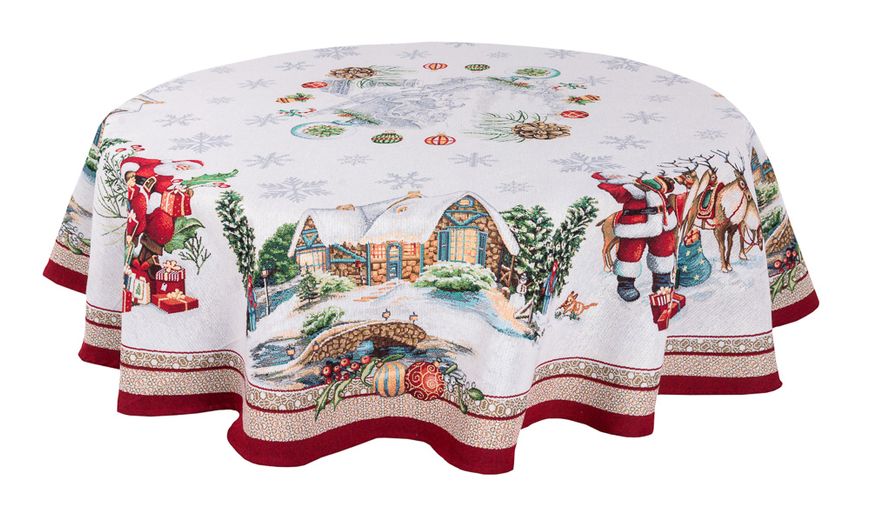 Tapestry tablecloth FROSTY-160D, Ø160, Round, New Year's, Silver lurex, 60% polyester, 40% cotton