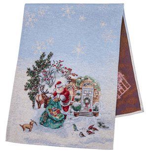Tapestry table runner VILLAGE, 37x100, 100, 37, Rectangular, New Year's, Silver lurex, 75% polyester, 22% cotton, 3% acrylic, Tapestry