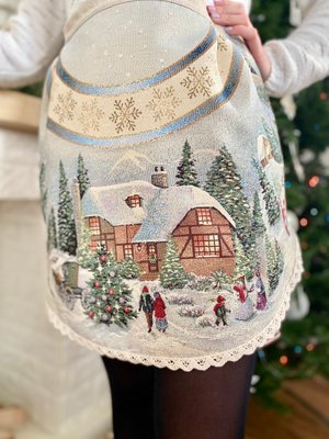 Tapestry apron-skirt with lace ROUND723, Ø90, Round, New Year's, Golden lurex, 70% polyester, 23% cotton, 3% acrylic, 4% metal fibre