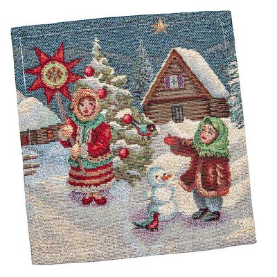 Tapestry placemat RUNNER1160 "Carol Singers", 17x18, Square, New Year's, Golden lurex, 70% polyester, 23% cotton, 3% acrylic, 4% metal fibre