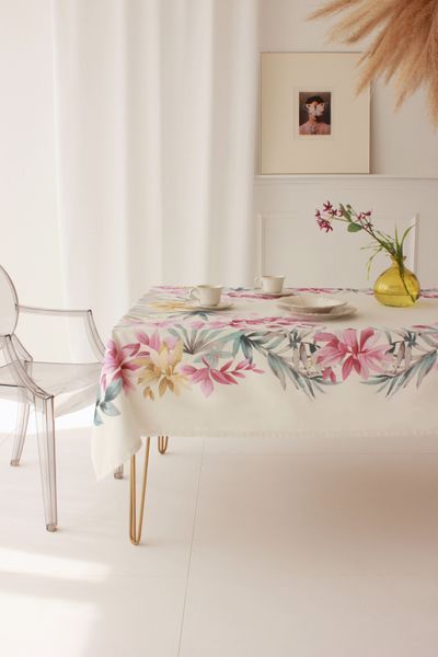 Tablecloth with water-repellent coating MANTEL BOTANIA, 145x145, Square, Flower, With water-repellent coating, 75% cotton, 25% polyester, Water repellent
