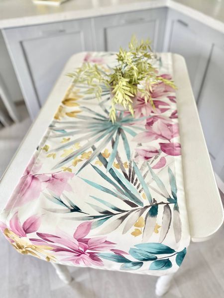 Bieżnia z powłoką wodoodporną MANTEL BOTANIA, 45x150, Prostokątny, Kwiatowy, Z wodoodporną powłoką, 75% bawełna, 25% poliester, Wodoodporny