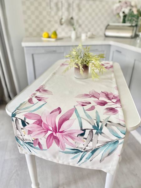 Bieżnia z powłoką wodoodporną MANTEL BOTANIA, 45x150, Prostokątny, Kwiatowy, Z wodoodporną powłoką, 75% bawełna, 25% poliester, Wodoodporny