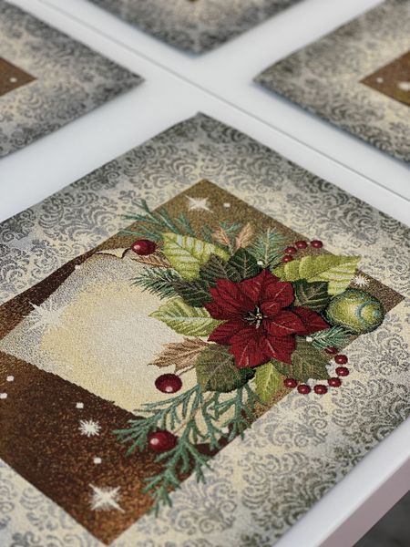 Tapestry placemat RUNNER334G "Holiday Postcard", 37x49, Rectangular, New Year's, Golden lurex, 75% polyester, 22% cotton, 3% acrylic