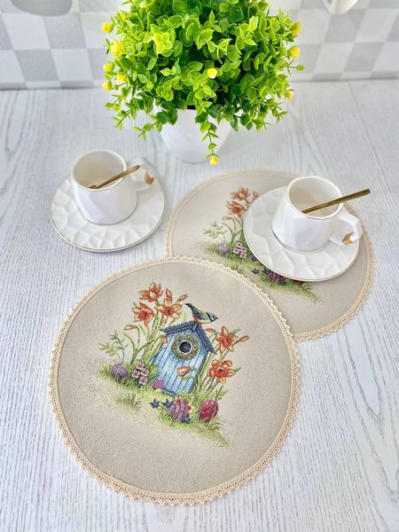 Tapestry placemat with lace ROUND1016M-25D