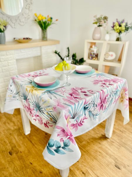 Tablecloth with water-repellent coating MANTEL BOTANIA, 145x145, Square, Flower, With water-repellent coating, 75% cotton, 25% polyester, Water repellent