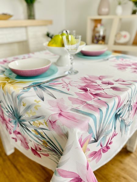 Tablecloth with water-repellent coating MANTEL BOTANIA, 145x145, Square, Flower, With water-repellent coating, 75% cotton, 25% polyester, Water repellent